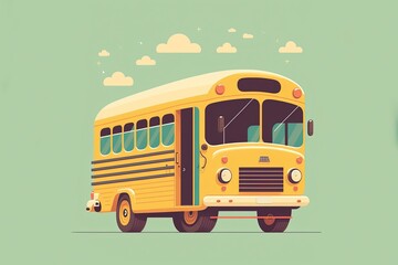 Cute school bus, flat vector style, CMYK pastel colors, illustration made with Generative AI
