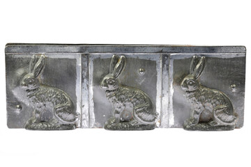 antique rabbit chocolate mold isolated on white background