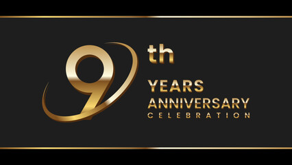9th anniversary logo design with gold color ring and text. Logo Vector Illustration