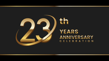 23th anniversary logo design with gold color ring and text. Logo Vector Illustration