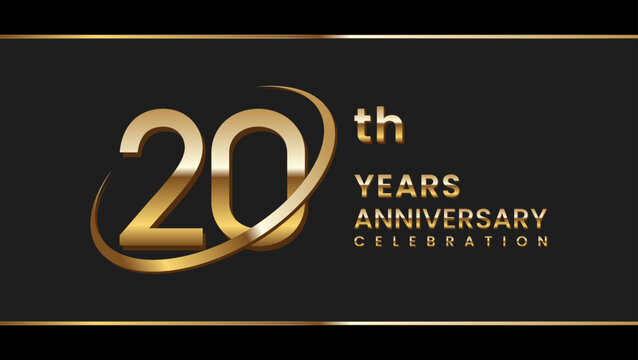 20th anniversary logo design with gold color ring and text. Logo Vector Illustration
