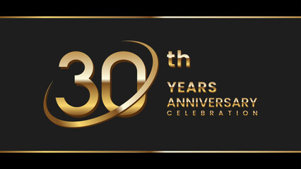 30th anniversary logo design with gold color ring and text. Logo Vector Illustration