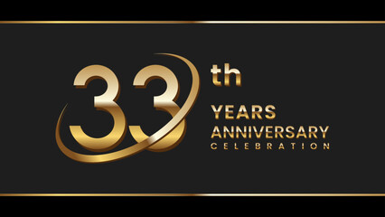 33th anniversary logo design with gold color ring and text. Logo Vector Illustration
