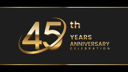 45th anniversary logo design with gold color ring and text. Logo Vector Illustration