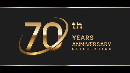 70th anniversary logo design with gold color ring and text. Logo Vector Illustration