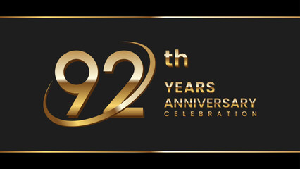 92th anniversary logo design with gold color ring and text. Logo Vector Illustration