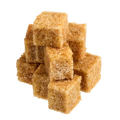 Brown sugar cubes isolated on white background with clipping path