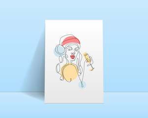 New Year woman face celebration. Modern abstract line minimalistic woman face art background postcard or brochure cover design. Woman face. One line art. Vector illustrations design