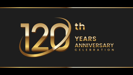 120th anniversary logo design with gold color ring and text. Logo Vector Illustration