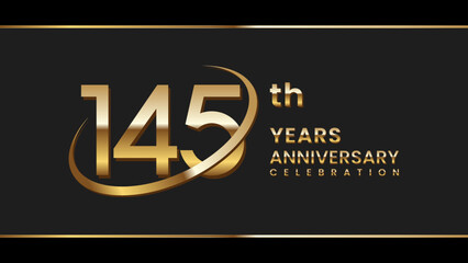145th anniversary logo design with gold color ring and text. Logo Vector Illustration