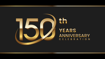 150th anniversary logo design with gold color ring and text. Logo Vector Illustration