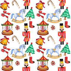 Pattern con icone di Natale, illustrazione colorata su sfondo bianco