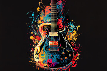 Voka art, Art painting, guitar in the style of pop art. Generative AI - obrazy, fototapety, plakaty