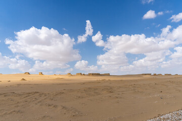 Fototapeta na wymiar landscape of the Fayoum desert in Egypt, with the typical eroded rock formations