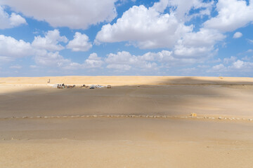 Fototapeta na wymiar landscape of the Fayoum desert in Egypt, with the typical eroded rock formations