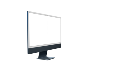 Computer monitor display with empty screen isolated on transparent background.