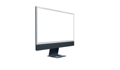 Computer monitor display with empty screen isolated on transparent background.