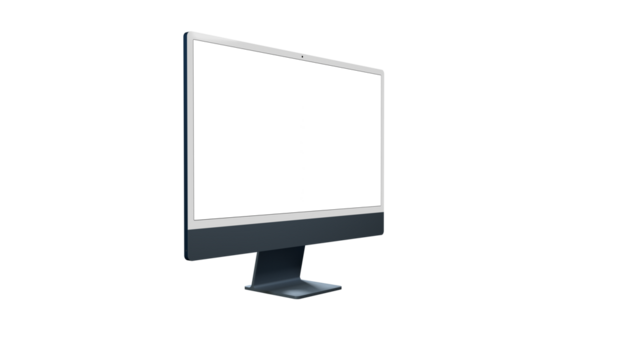 Computer monitor display with empty screen isolated on transparent background.
