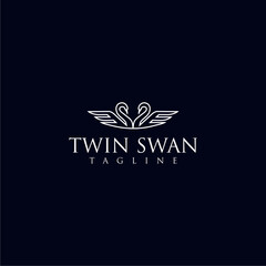  Twin white swan logo design on a blue background