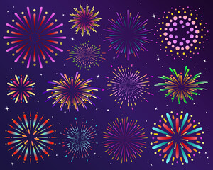 Collection of colorful fireworks in the night sky