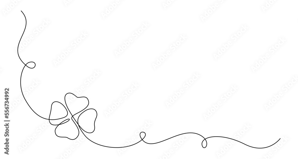 Poster one continuous line drawing of four-leaved clover. good luck floral symbol with 4 petal in simple li