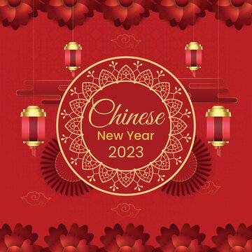 Festive gift card with realistic chinese new year on color illustration Background  09