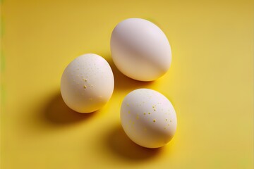 Eggs, white eggs on isolated yellow background. Generative AI