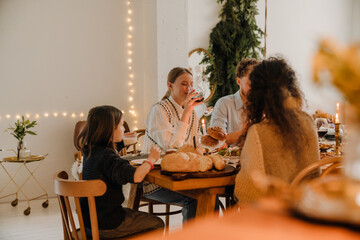 Big family having traditional Christmas dinner