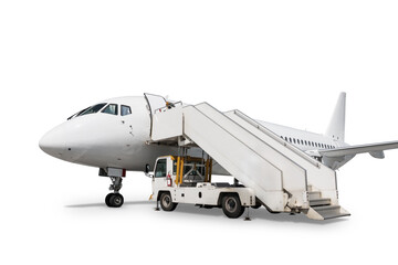 Passenger jetliner with air-stairs isolated on white background
