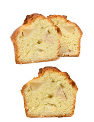 Baked cupcakes with pear on a white isolated background
