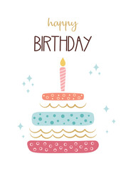cartoon greeting card of cake with candle