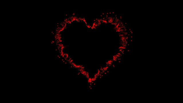 Red heart with iridescent fringe of particles. Abstract festive backdrop for advertise, text, Valentine, Christmas with Alpha channel 3D render