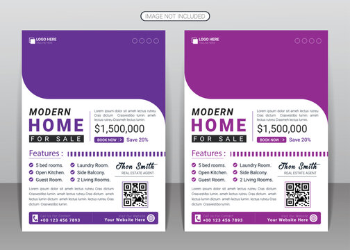 Real estate flyer and home for sale or elegant house property sale business flyer design template