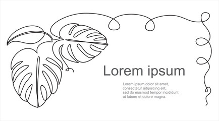 Continuous line vector illustration of monstera leaf on white background, flower delivery concept. Stroke Line, Icon or Emblem trendy linear style. © mitay20