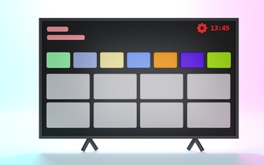 Minimal smart TV interface isolated. Video streaming service apps icons. 3D Rendering.