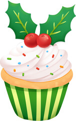 christmas cupcake with holly berries