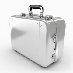Travel concept. Silver suitcase isolated on white background. Generative ai.