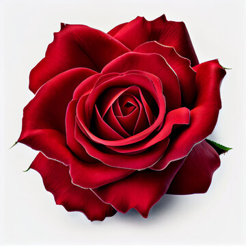 Top view of a red rose on a white background, perfect for representing the theme of Valentine's Day.