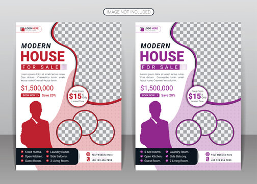 Real estate flyer and home for sale or elegant house property sale business flyer design template