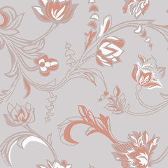 Seamless vector vintage pattern with bouquet of blue flowers on a white background. Peonies, roses, sweet peas, bell. Monochrome.