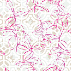 Seamless vector vintage pattern with bouquet of blue flowers on a white background. Peonies, roses, sweet peas, bell. Monochrome.