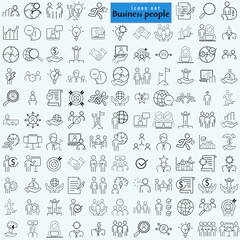 Fototapeta na wymiar Business people icons set. Human resources, office management - thin line web icon set. Businessman outline icons collection.