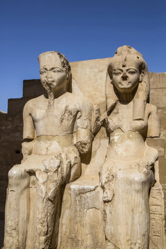 Only known statue of King Tutankhamun and Wife, Luxor Temple, UNESCO World Heritage Site; Luxor, Egypt