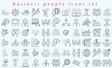 Business people icons set. Human resources, office management - thin line web icon set. Businessman outline icons collection.