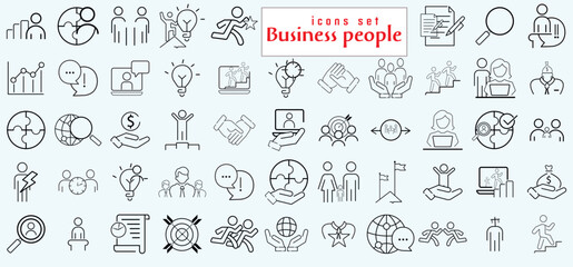 Obraz na płótnie Canvas Business people icons set. Human resources, office management - thin line web icon set. Businessman outline icons collection.