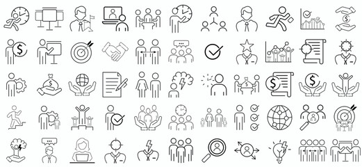 Obraz na płótnie Canvas Business people icons set. Human resources, office management - thin line web icon set. Businessman outline icons collection.