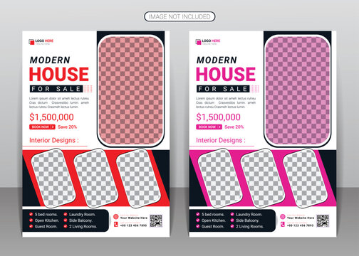 Real estate flyer and home for sale or elegant house property sale business flyer design template