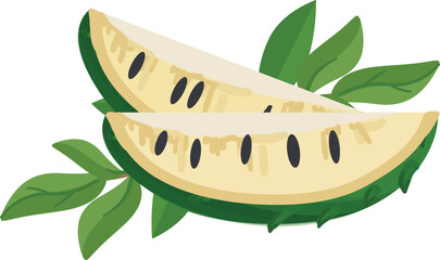 Soursop pieces icon cartoon vector. Leaf tree. Tropical plant