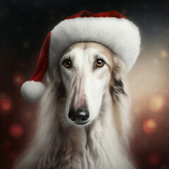 Borzoi - Russian greyhound in Christmas Outfit