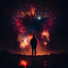 a person standing in front of a firework